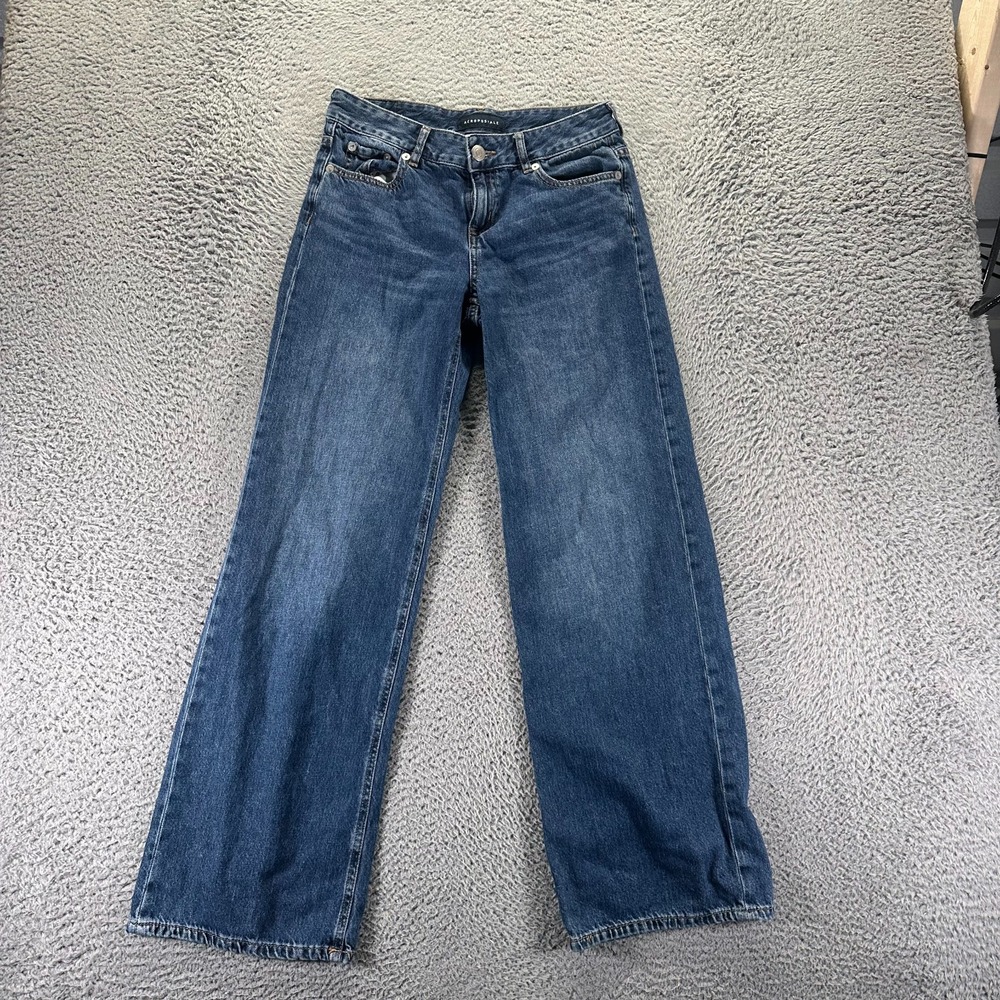 Aéropostale Jeans Women 0 Blue Cotton Denim Wide-Leg Baggy Faded Workwear Travel